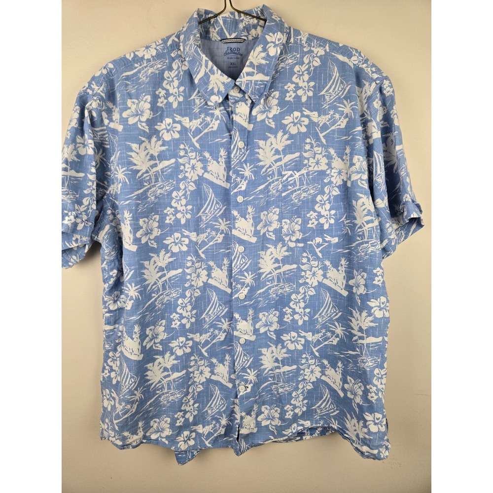 Izod Saltwater Relaxed Classics Mens XXL Blue Tropical Sailboat‎ Cotton Shirt - Picture 8 of 12